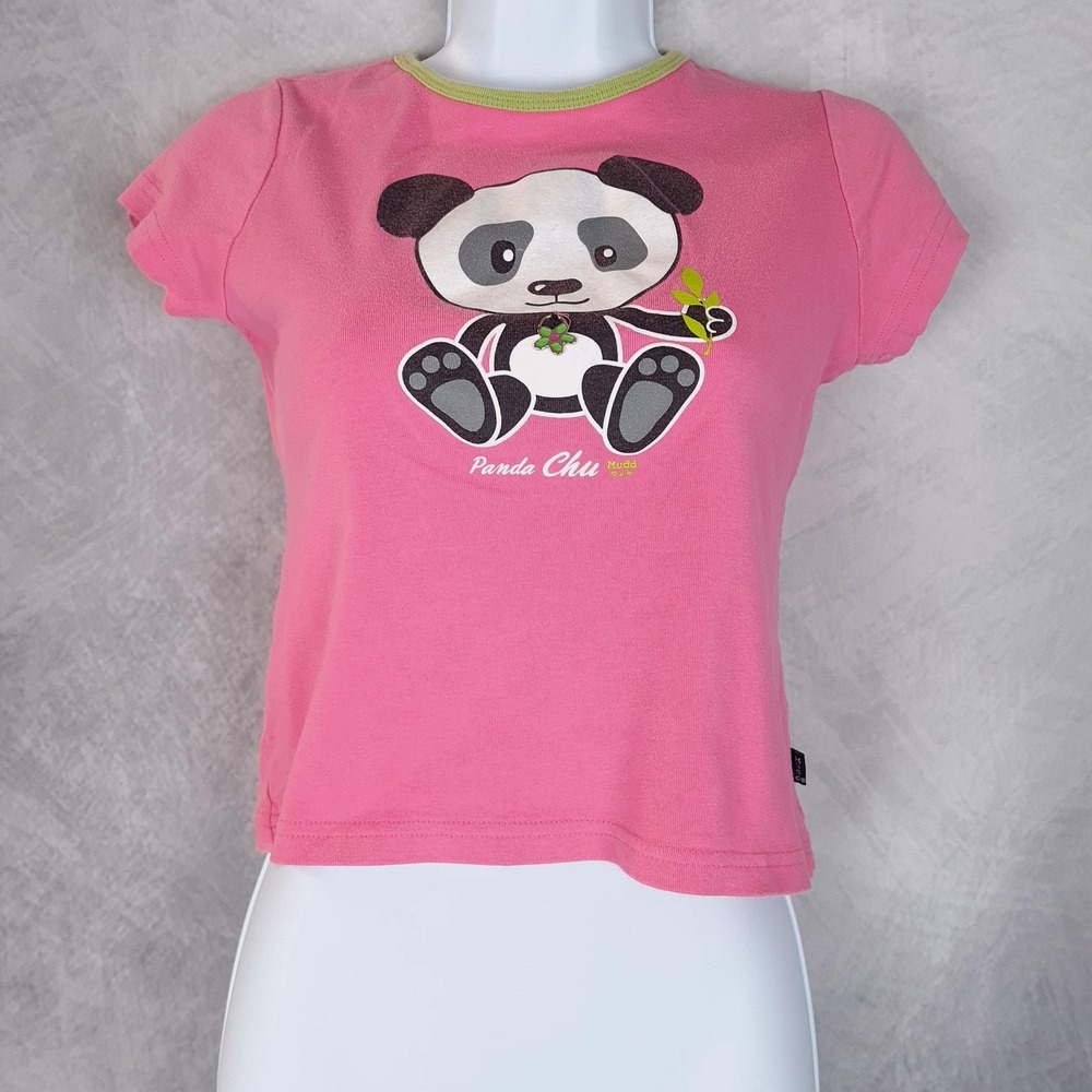 Vntg Y2K Mudd Shirt Girls 14 Pink Panda Chu Graphic Baby Tee Charm Cotton Kawaii